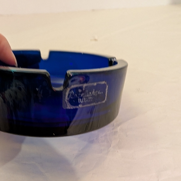 Vintage Cobalt Blue Glass Ashtray - Pasabahce Turkey - 4 Slots - 4.25 inches - Picture 5 of 8